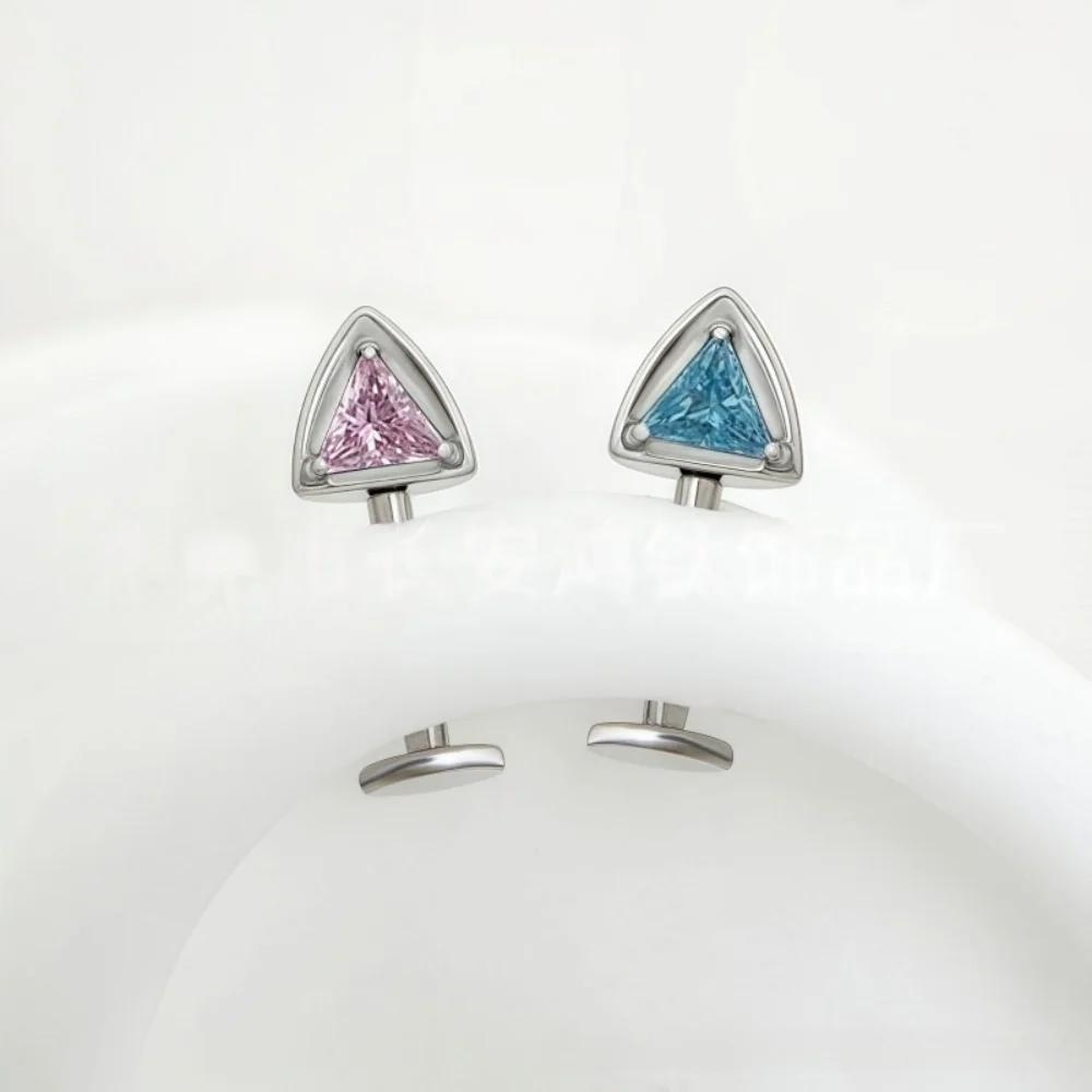 G23 Titanium 16G Cat Ear Labret Helix Tragus Cartilage Flat Back Earrings with CZ - Internal Thread Lip Piercing Jewelry