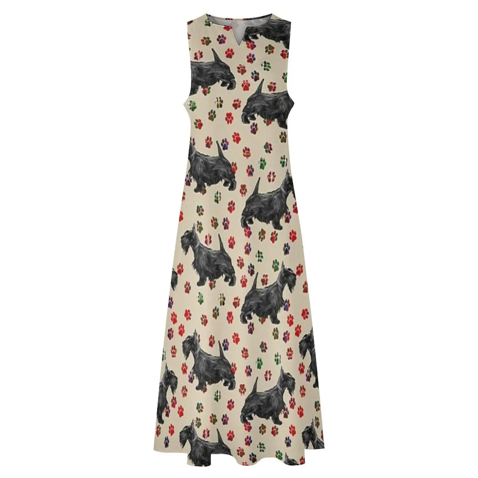 Perro Scottie con estampado de patas de tartán escocés. Vestido largo vestidos de noche de lujo para mujer 2025 vestido de noche para mujer