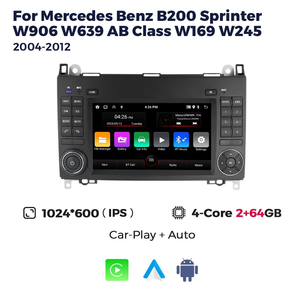 Android 15 autoradio voor Mercedes Benz B200 Sprinter W906 W639 AB Klasse W169 W245 2004-2012 Auto multimediaspeler FM autoradio