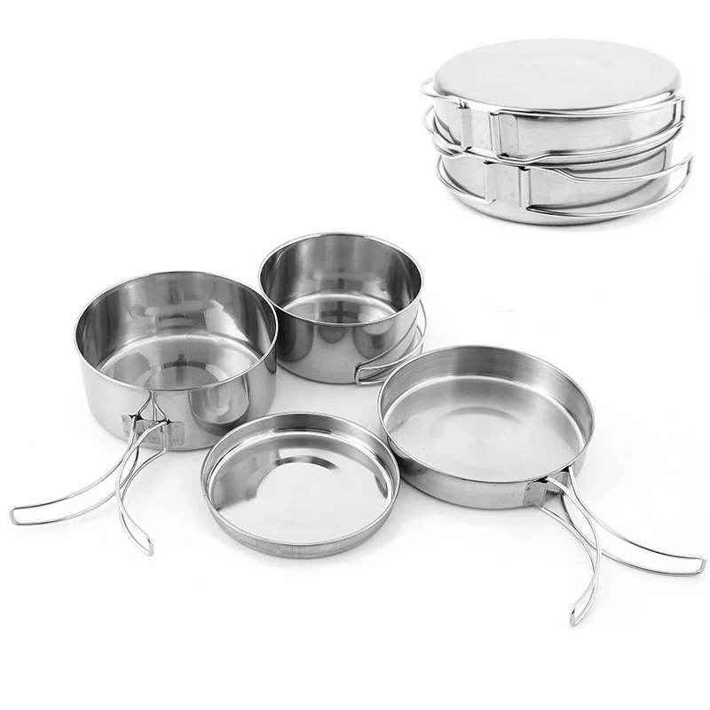 LIXADA Outdoor Stainless-Steel Camping Cookware Set Camping Bowl Outdoor Bowl Pot Set Hiking Backpacking Cooking Picnic Cookware