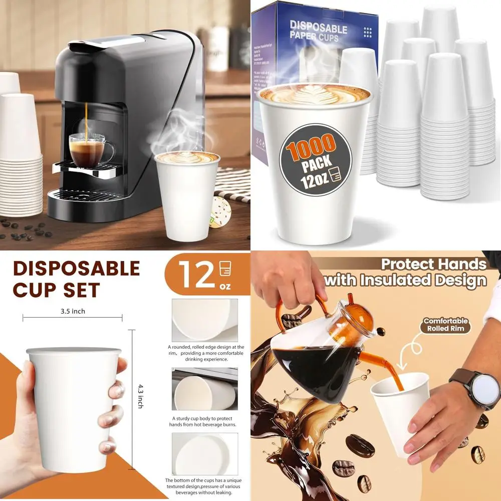 

1000 одноразовых бумажных стаканчиков на 12 унций, герметичные и очень толстые, идеально подходят для вечеринок, дома, офиса, путешествий и мероприятий