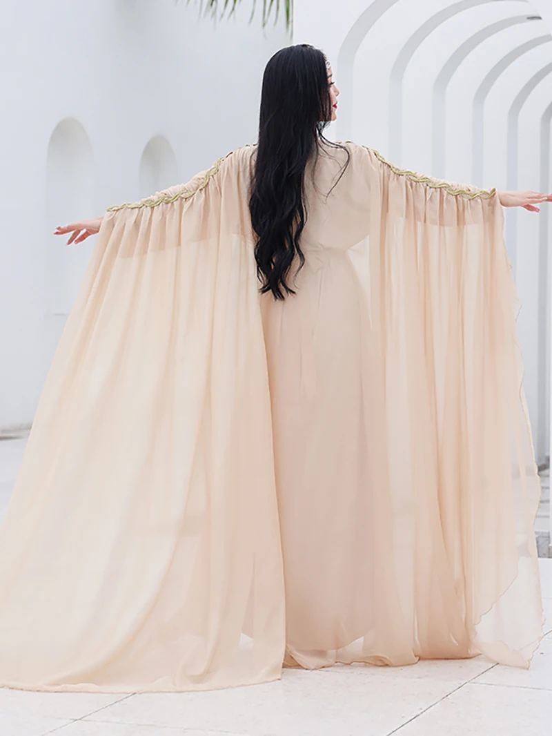 Dames Volwassen Saidi Dance Dress Side Split Robe Buik Performance Team Jurk Wedstrijd Kostuum Training Rave Outfits Danskleding