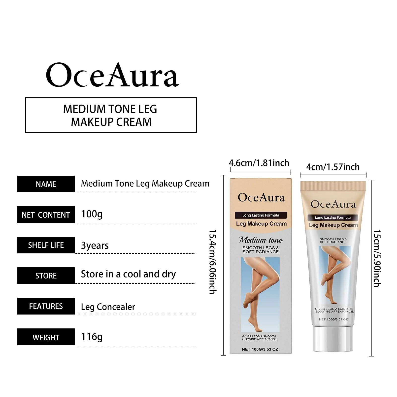 OCEAURA Medium Natural Dark Tones Leg Makeup Cream Waterproof Sweat-proof Formula Professional Concealer Long-lasting Makeup
