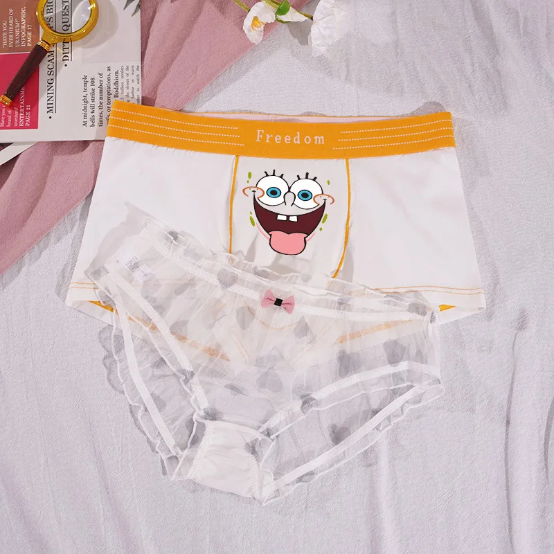 Couple Panties A Man and A Woman Sexy Pure Desire Cotton Cute Cartoon Ice Lace Transparent Sexy Wind The Same Paragraph Summer