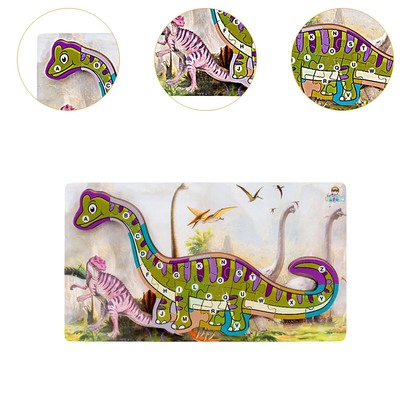 Dinosaur Wooden Puzzle Children's Educational Toy Travel Toy Cartoon Jigsaw Puzzle Puzzle Tyrannosaurus for Girls Boys Kids