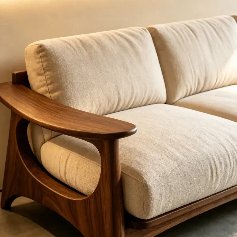 New Chinese Style Solid Wood Straight Row Sofa 2026 Medieval Zen Creative Song Aesthetics Modern Simplicity Living Room