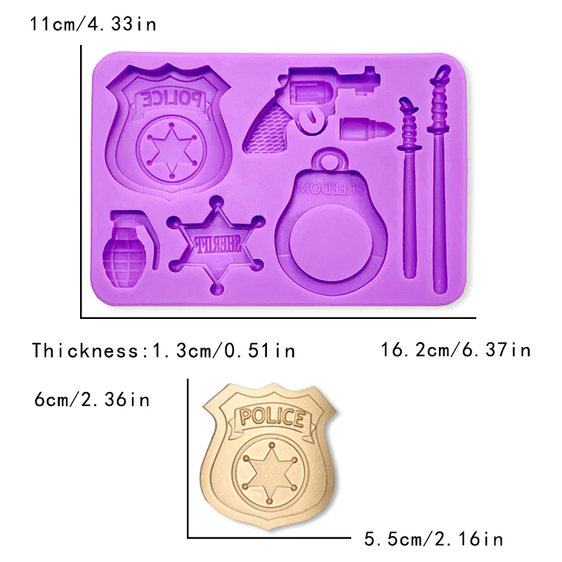 Toy badge Handcuffs baton silicone mold Cake decoration mold Toy Revolver Toy Bullet brand DIY chocolate candy mold