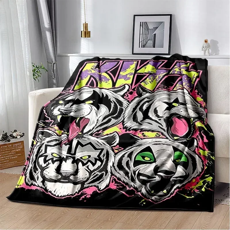 KISS Band Rock Band 3d Printed Blanket Flannel Blanket Super Soft Fleece Throw Blankets Warm for Bedroom Couch Sofa Gifts