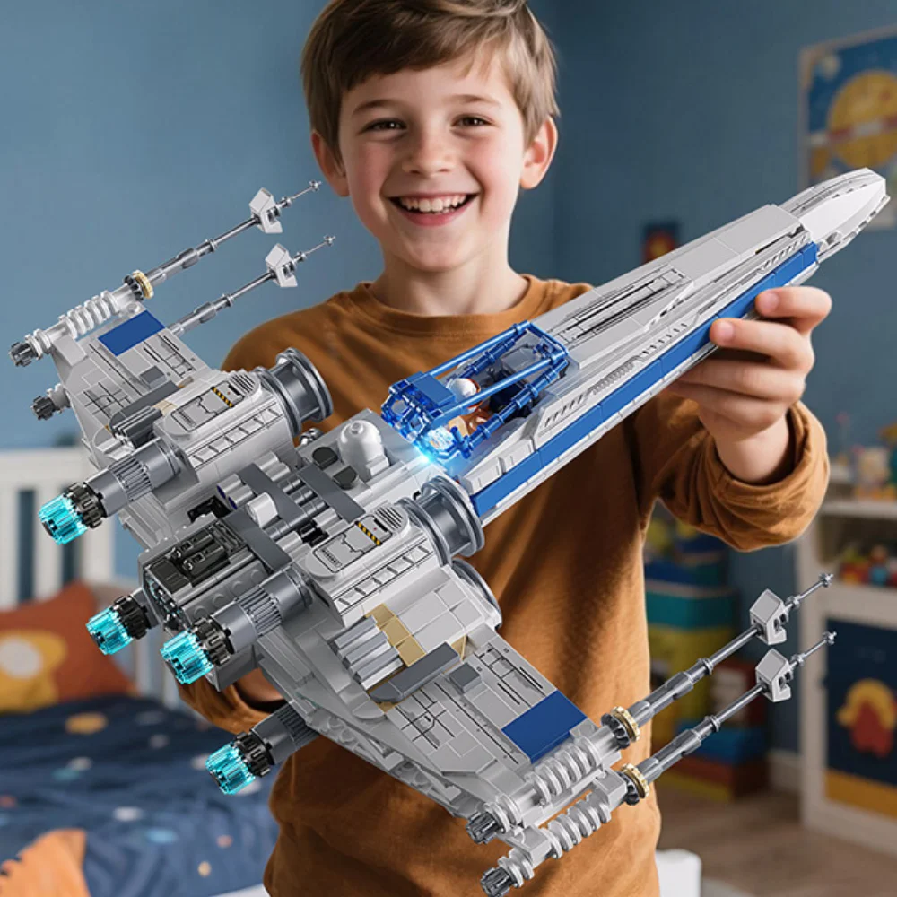 TOYLINX X-Wing Space Fighter Building Blocks Set LED Light Up Construction Toy Mechanical Space Vehicle with Pilot Bricks Gifts