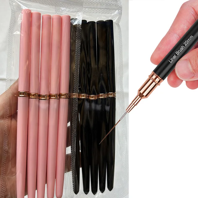 5/10 sztuk różowy/czarny Nail Art Liner/pędzle malarskie ultra-cienka linia narzędzie do rysowania 4/8/12/20/25mm profesjonalne wkładki do paznokci narzędzie do pisania