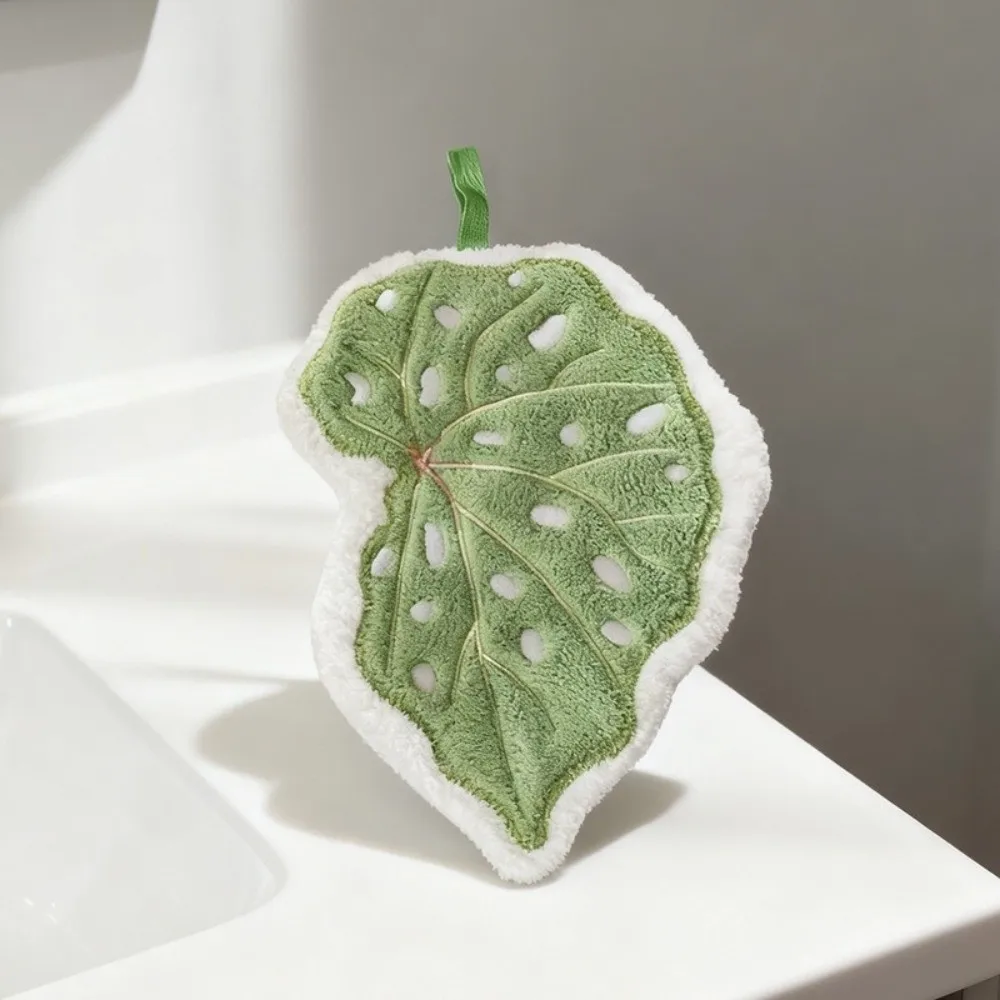 High Quality Cartoon Leaf Hand Towel Coral Velvet Absorb Water Kitchen Handkerchief Thickened Hanging Hand Wipe Kitchen