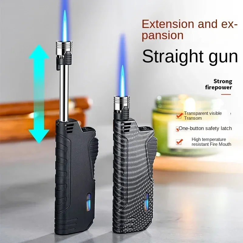 2024 Portable Outdoor Windproof Butane Gas Cigar Lighter with Retractable Rod Ignition Flash Gun Kitchen Camping Men\'s Tool