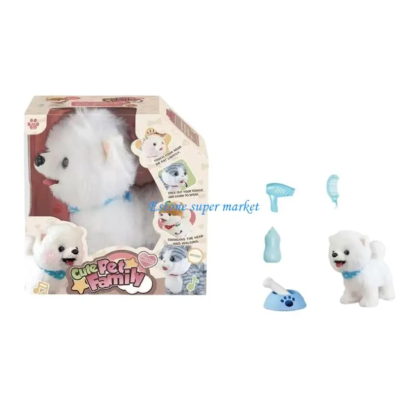 Robot mascota peluche eléctrico 090B, Animal juguete compañía con efectos sonido realistas y movimiento para