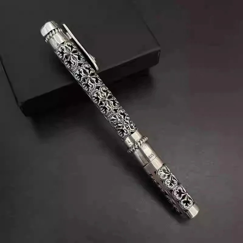 For 925 Ballpoint Vintage And Elegant 925 Silver Hollow Carved, Business Signature Pen High Quality Ornament