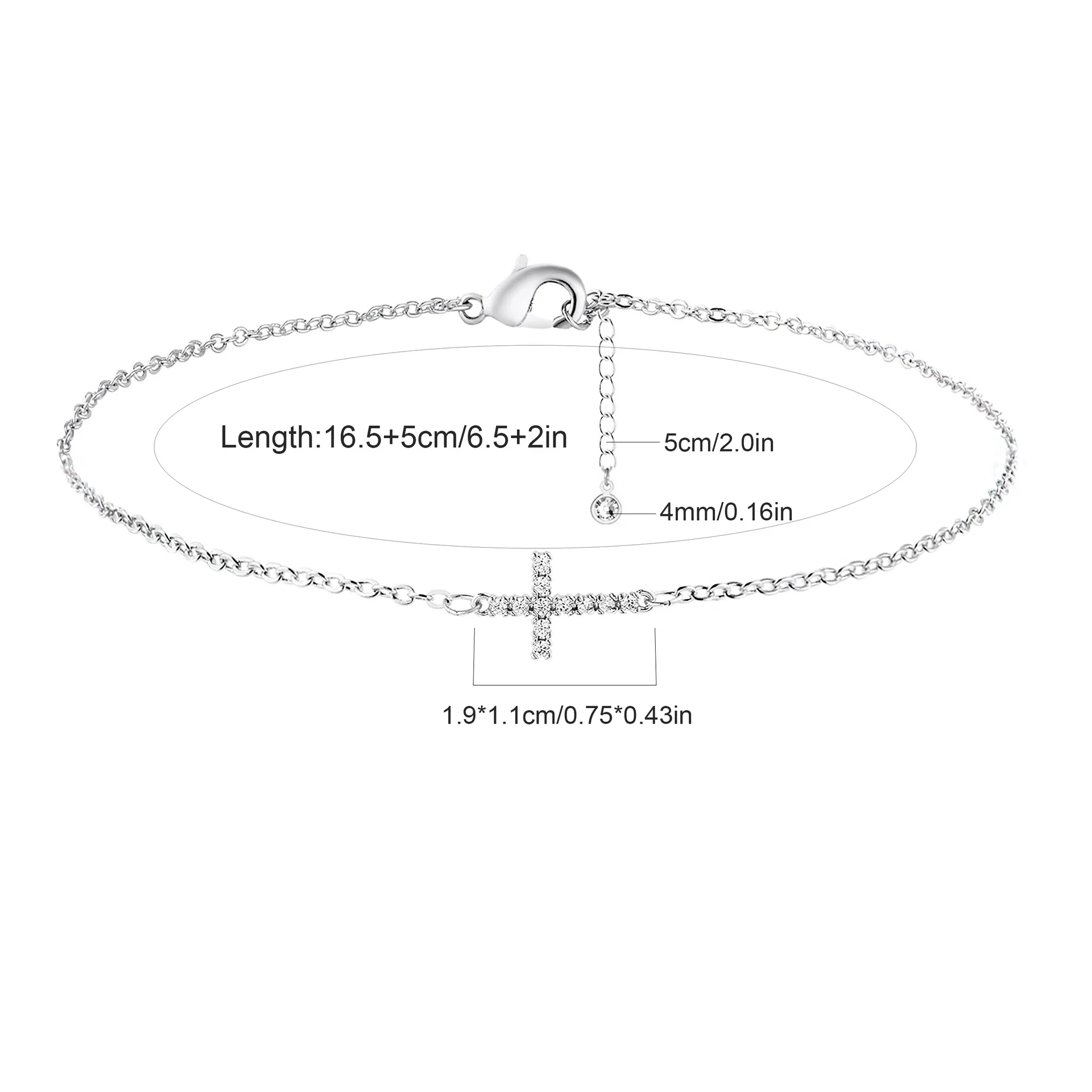 Sierlijke kruisarmband - 925 sterling zilver / 18k vergulde CZ-kettingarmbanden voor vrouwen Trendy religieuze christelijke sieradengeschenken