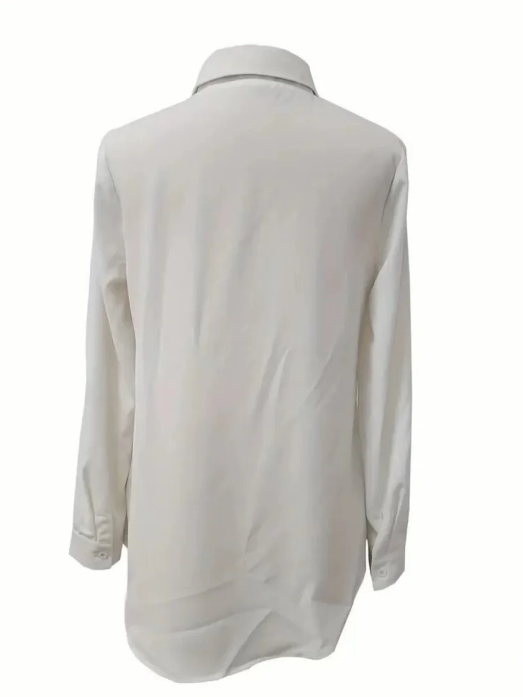 بلوزات نسائية طويلة الأكمام بياقة مطوية لأسفل بلون واحد ، بلوزات نسائية على الطراز غير الرسمي ، للربيع والصيف ، DF5002 #5