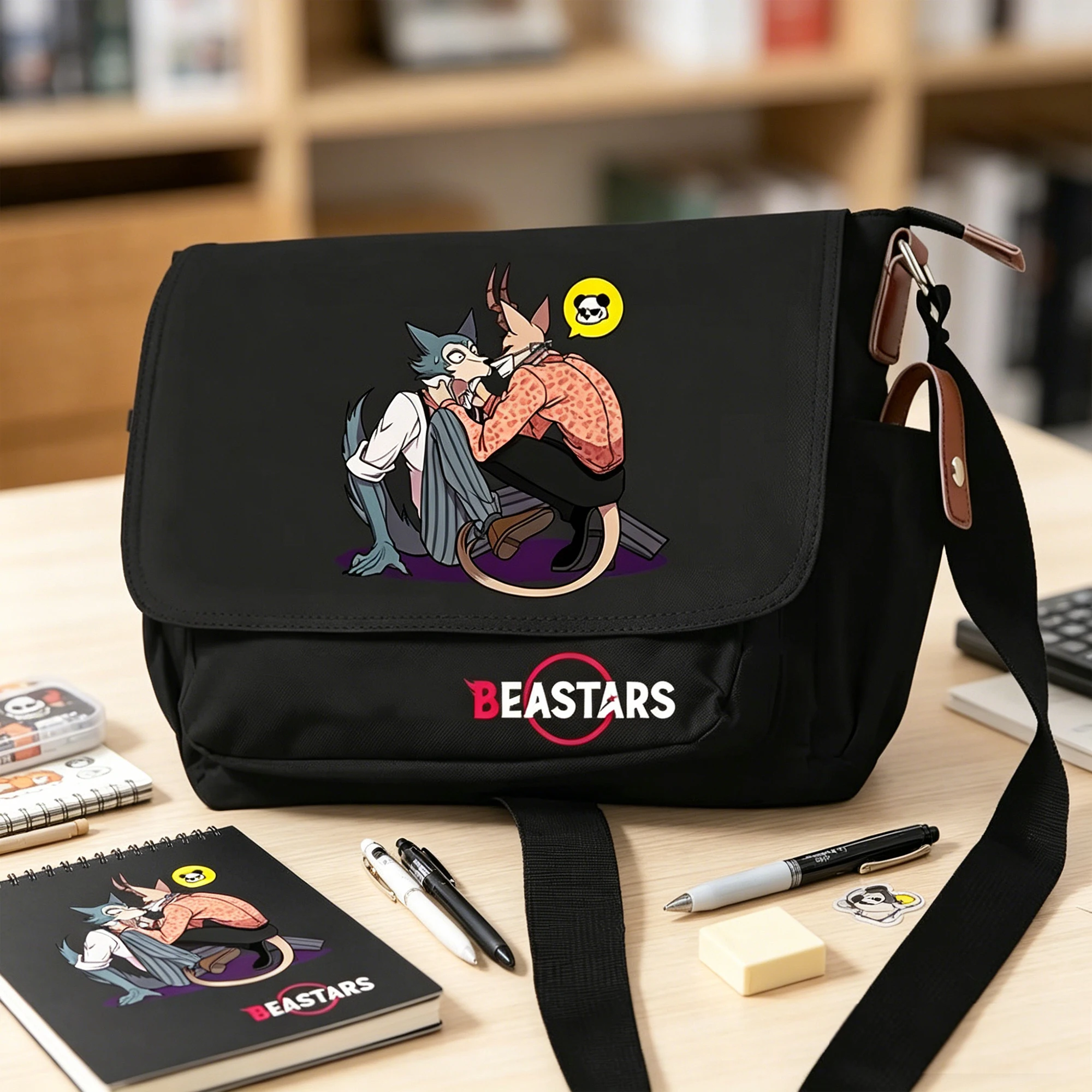 BEASTARS Anime Backpack Oxford Schoolbag Cartoon Travel Shoulder Bag Crossbody Bookbag Adjustable Strap for Students Boys Girls
