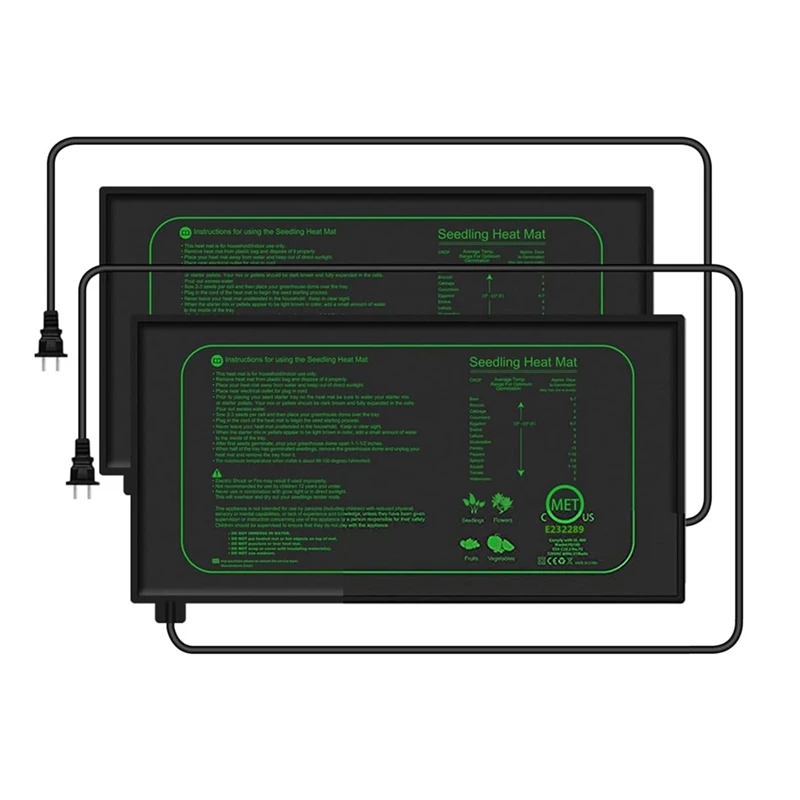 

2 Piece Seedling Heat Mat For Seed Starting, 10 X 20.75Inch As Shown 21W Waterproof Heating Pad For Indoor Tray Plants US Plug