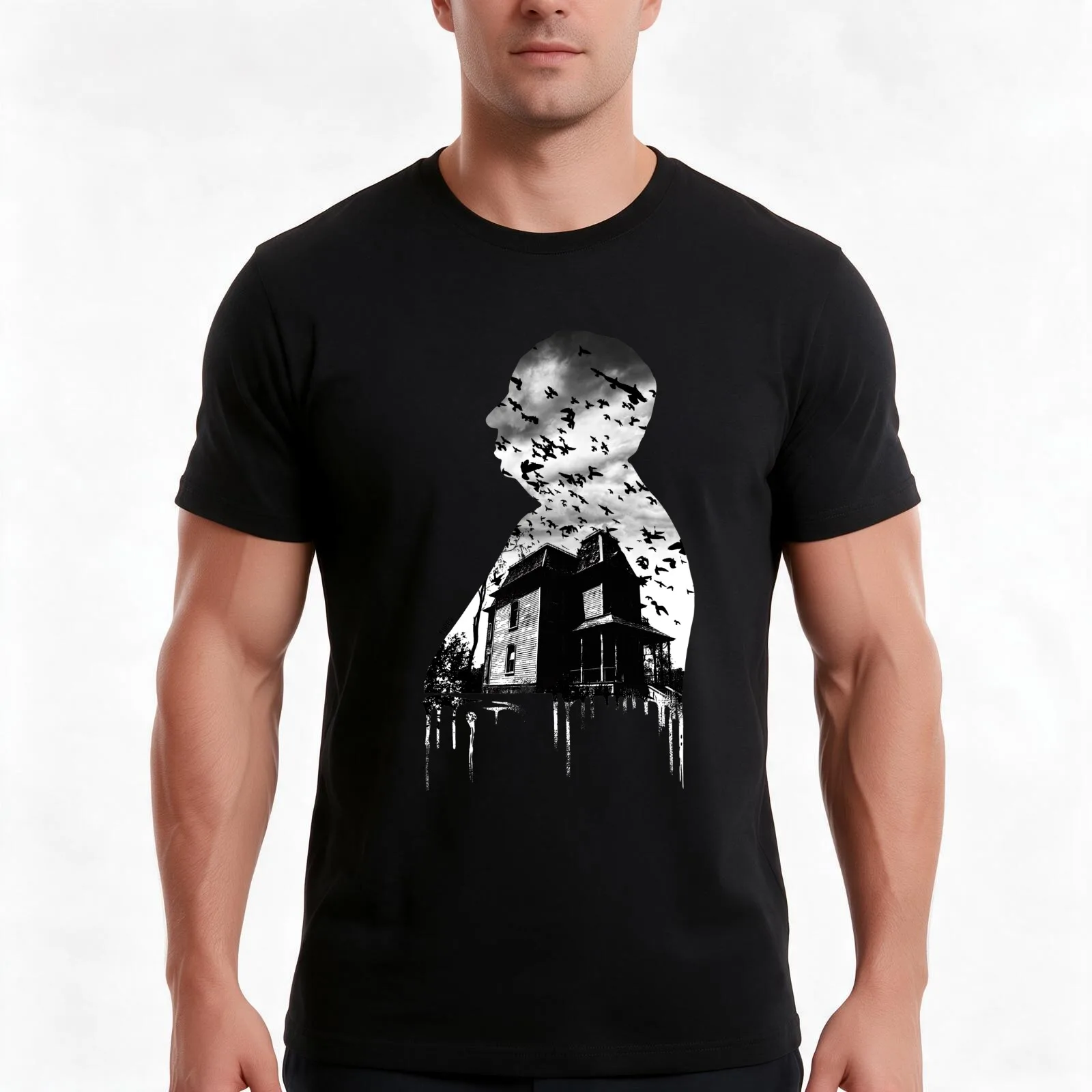 Alfred Hitchcock Collage - White T-Shirt, Summer Casual Cotton Tee, Oversized Streetwear Tops, Vintage Graphic Print