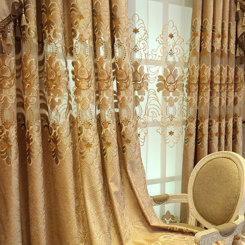 

high-grade European chenille embroider jacquard thick window valance curtain tulle M1587