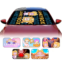 Cute Lankybox Happy Foxy Boxy And Rocky Summer Car Sunshade Front Windshield Sunshade Sunblock Thermal Umbrella Retractable