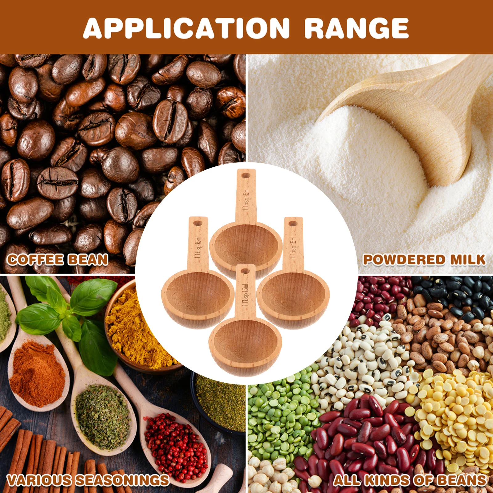 

4 Pcs Wooden Coffee Spoon Bean Scooper Scoops Ground Kitchen Measuring Spoons Travel