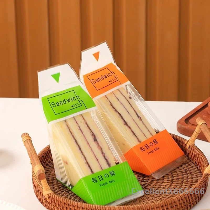 100 Pcs Disposable Commercial Sandwich Packaging Bags Easy Tear Sandwich Wrappers For Bread Bags Transparent Triangle Toast Bag