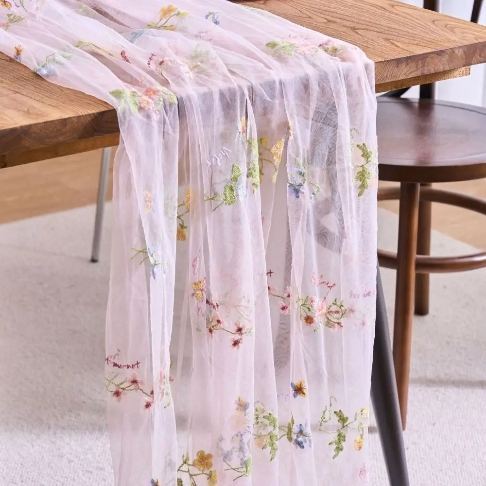 New Embroidery Floral Table Runner Delicated 75x180 75x300 Lace Tulle Runner Flower Butterfly Dessert Table Cover Birthday Party