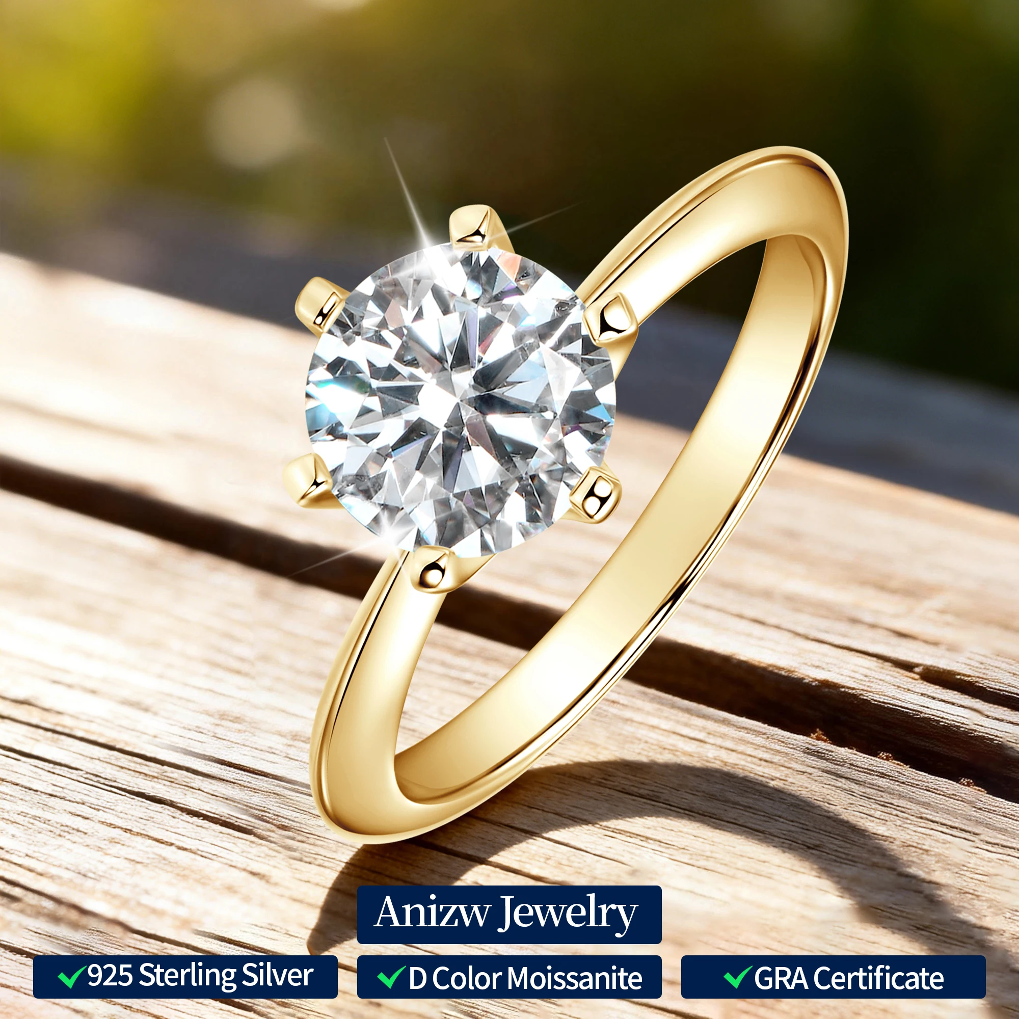 

Anziw S925 0,5 карата 1 карат муассанит свадебное обручальное кольцо-пасьянс для женщин стерлингового серебра 925 пробы классические украшения на палец