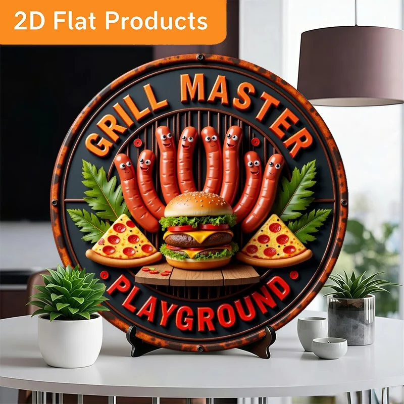 GRILL MASTER PLAYGROUND Retro Round Metal Sign 11.81 x 11.81 Inch Durable Wall Decor for Home Restaurant Bar Garage