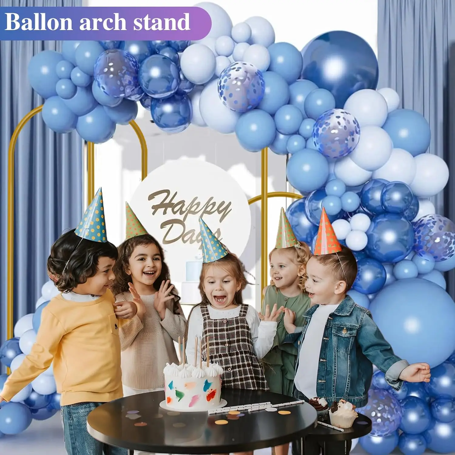 Hemmotop Metal Arch Backdrop Stand Set of 3, 6FT, 5FT, 4FT Party Arch Stands for Wedding, Birthday, Baby Shower, Bridal Shower - Balloon Arched Frame for Garden Decor, Gold Floral Arches, 3 Pieces - view 3