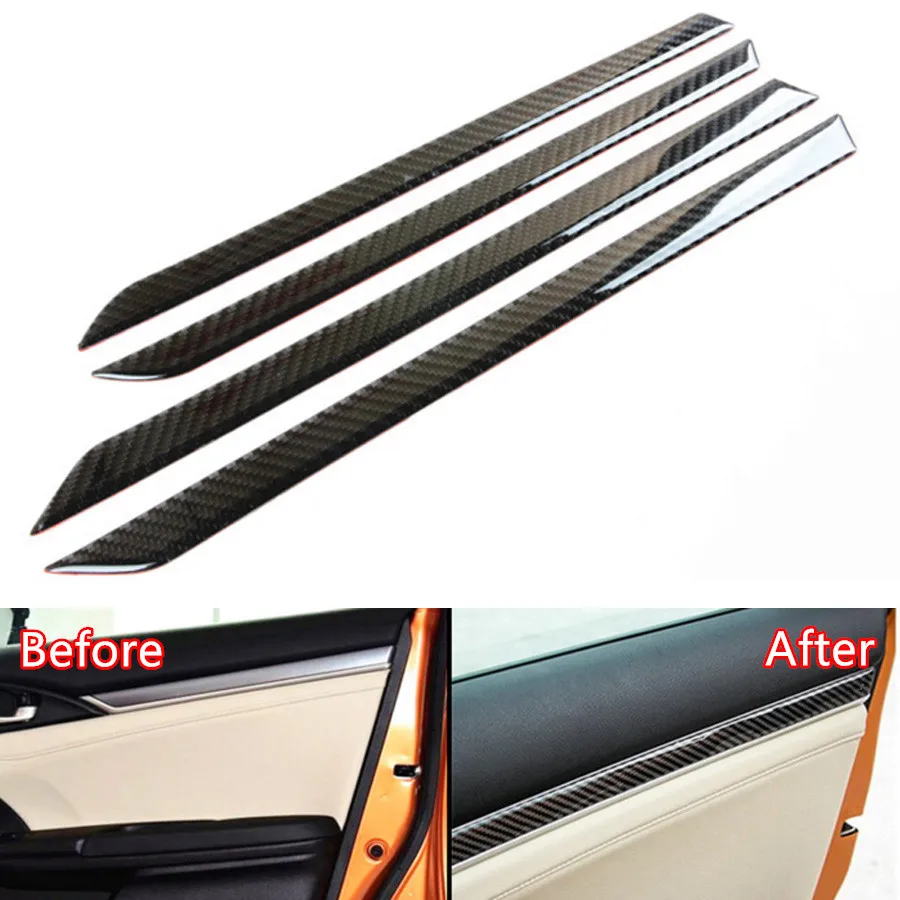 

YAQUICKA Carbon Fiber Car Interior Door Panel Cover Sticker Trim Styling For Honda Civic 2016 2017 Auto Accessories