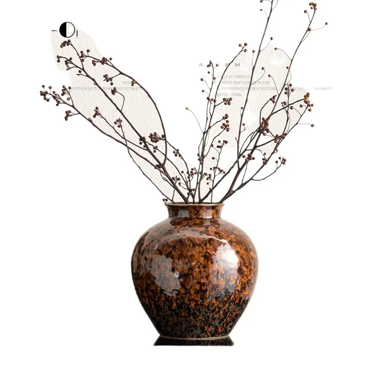 

New Chinese-style high-end kiln-changed glaze ceramic home, gilt retro hand-painted old vase decorations