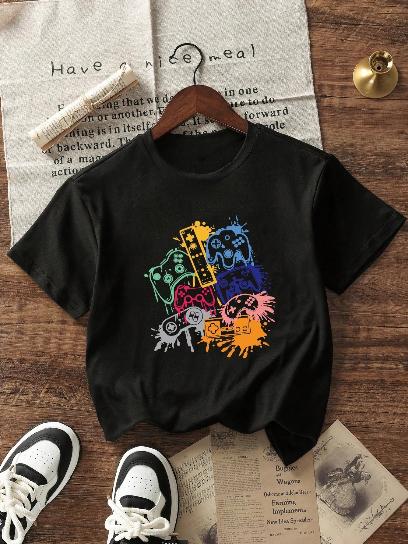 Boys'  Teens Casual Apricot Color Printed Round Neck Short Sleeve T-Shirt Summer Top Harajuku Clothes Short Sleeve Tee