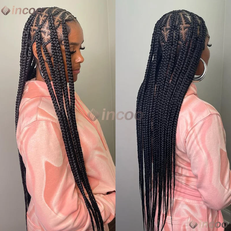 36 "الدانتيل الجبهة الباروكات الاصطناعية للنساء كورنو على شكل قلب الباروكات صندوق الضفائر الدانتيل الباروكات مع شعر الطفل #2