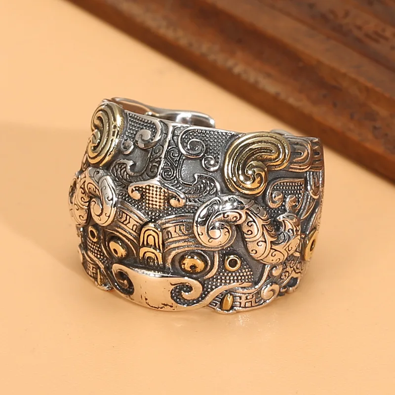 

Kui cattle sterling silver ring men's domineering animal original design ring Chinese style vintage dragon pattern thumb ring