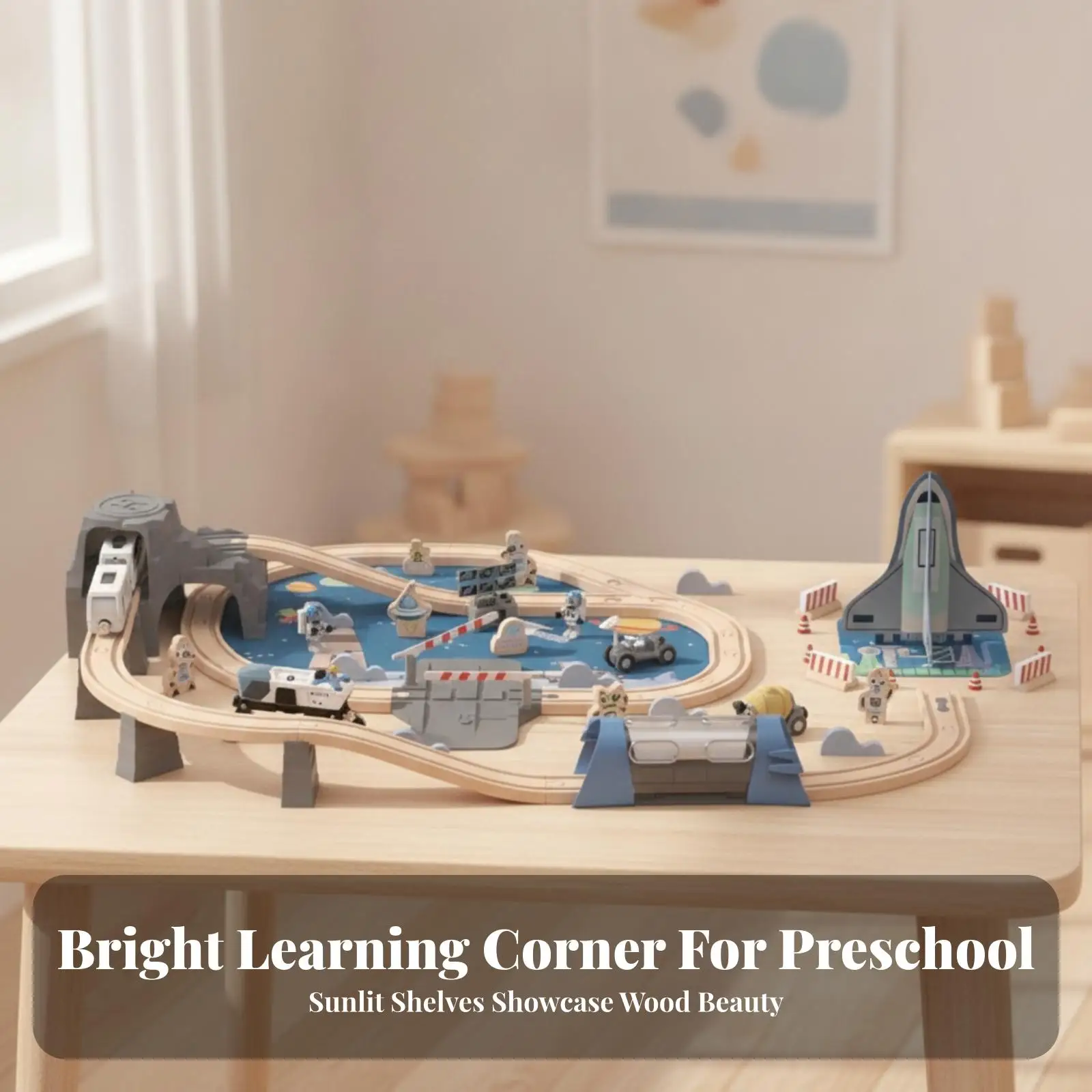 Children Space Train Interactive Beechwood Railway Toy for Fine Motor Skills Development