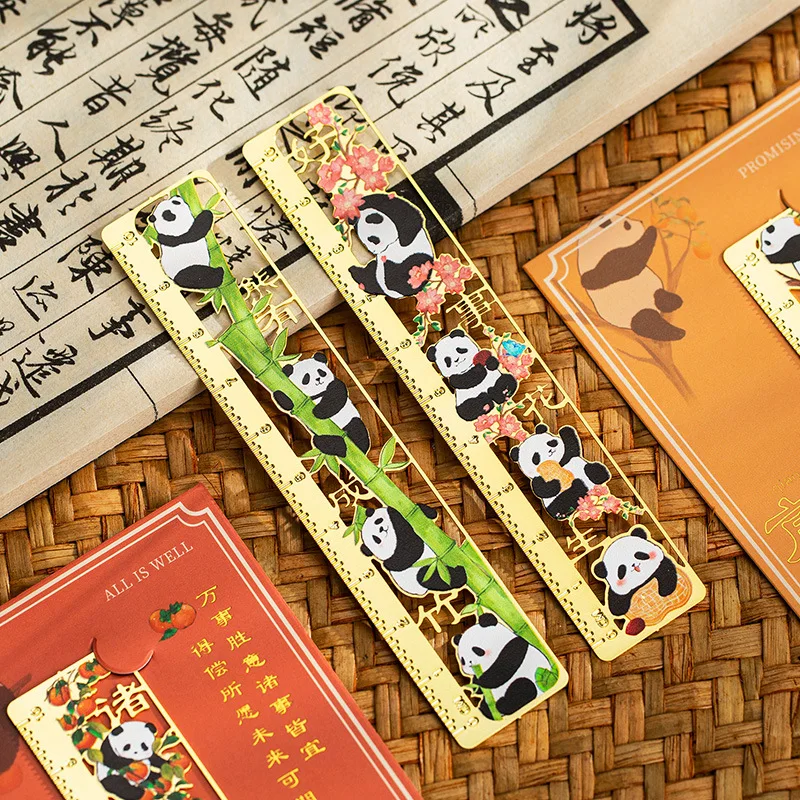 Metal Panda Bookmark Chinese Style Retro Hollow Book Clip Pagination Mark Book Holder Ruler Multifunction School Office Supplies