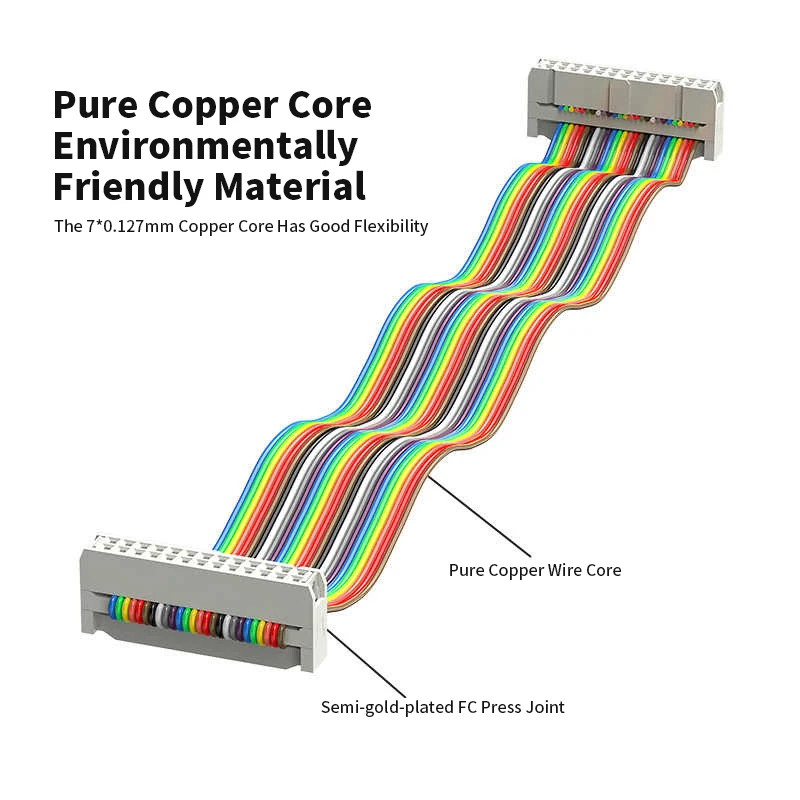 1M Pure Copper 1.27mm PITCH Color Flat Ribbon Cable 40P 2.54mm IDC 24AWG 28AWG Rainbow DuPont Wire FC Connector for Display