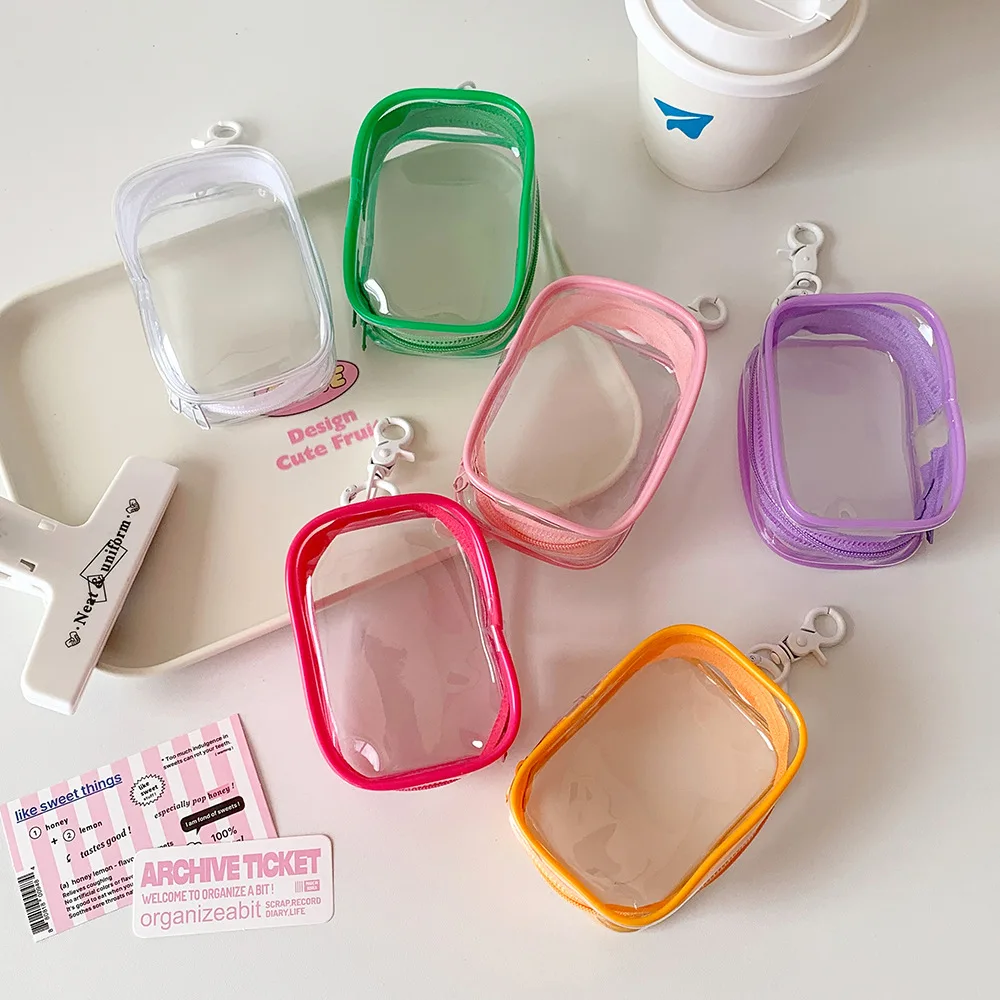 Colorful Clear Square PVC Storage Pouch, Portable Transparent Organizer Bag For Data Cable Earbuds Portable for Outings