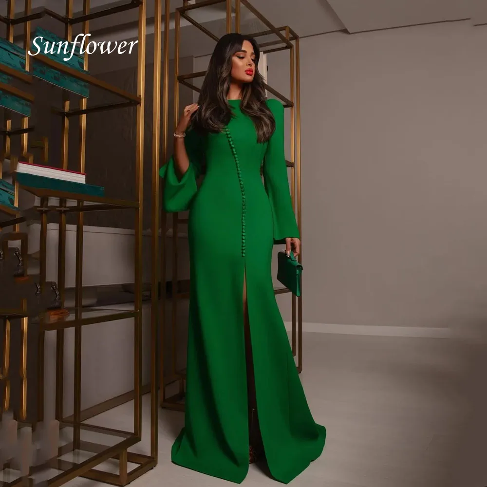 

Sunflower Mermaid Green Prom Dresses Saudi Arabia Long Sleeves Floor Length Special Occasion Vestidos De Fiesta Evening Dress