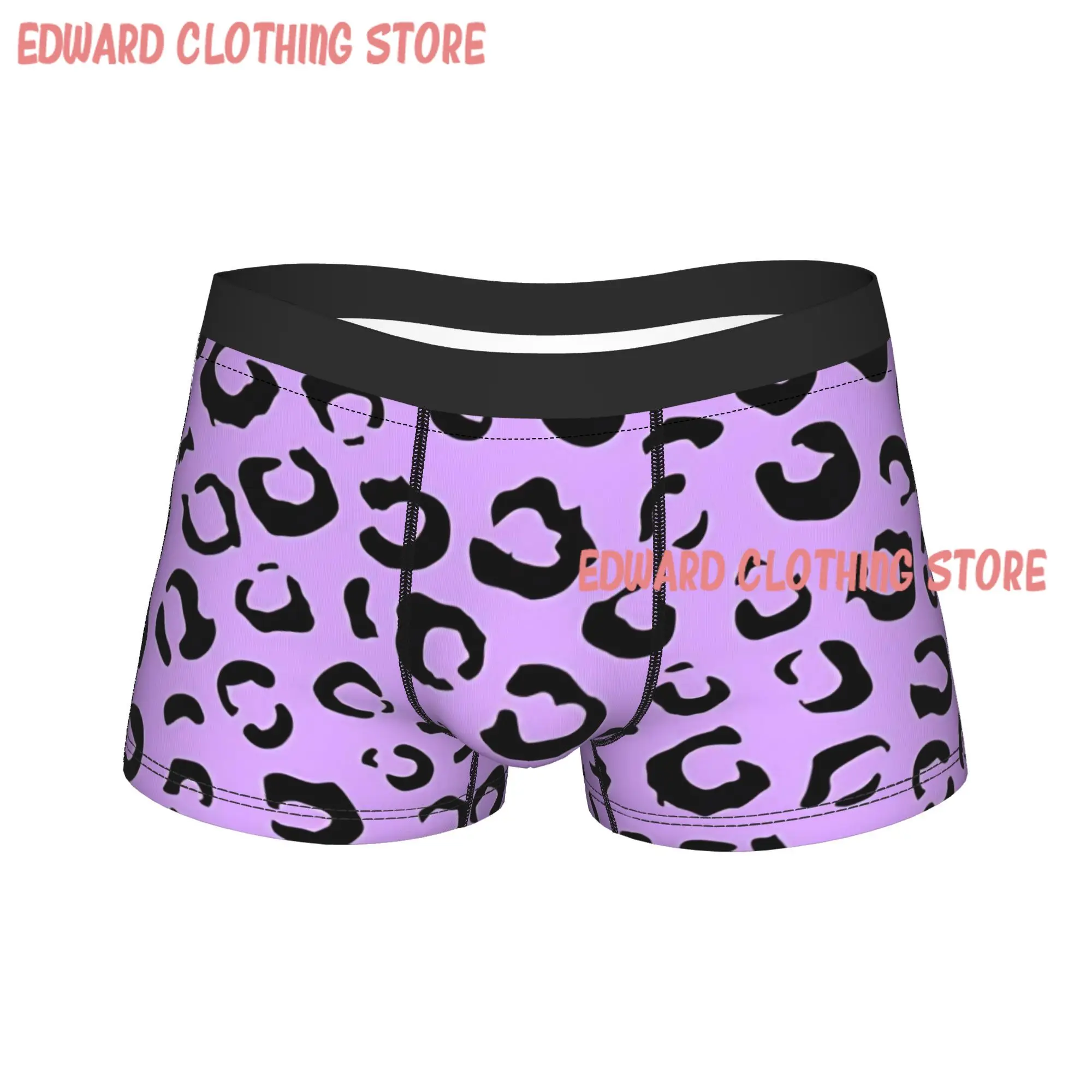 Purple leopard Underwear  Men Underpants Printing Breathable Trunk Quality Shorts Briefs Plus Size 2XL