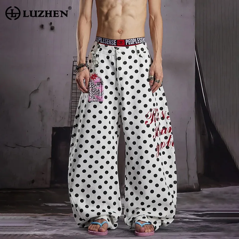 LUZHEN 2026 New Embroidery Letter Polka Dots Printed Loose Straight Casual Pants Men's Fashion Original Wide Leg Trousers JY8740