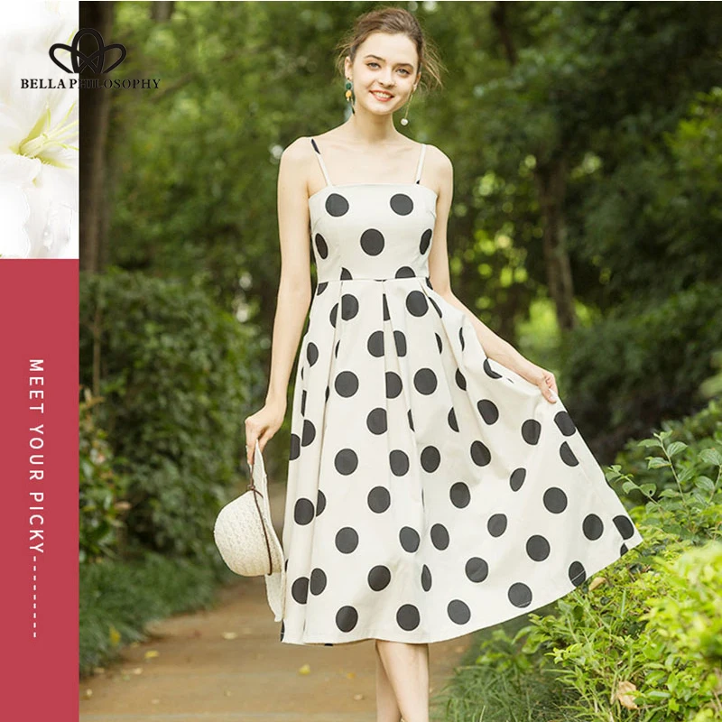 Bella Philosophy Women Sexy Polka Dot Linen Dress Loose Female Backless Midi Shirt Dress Casual  Lady Cotton Beach Dress