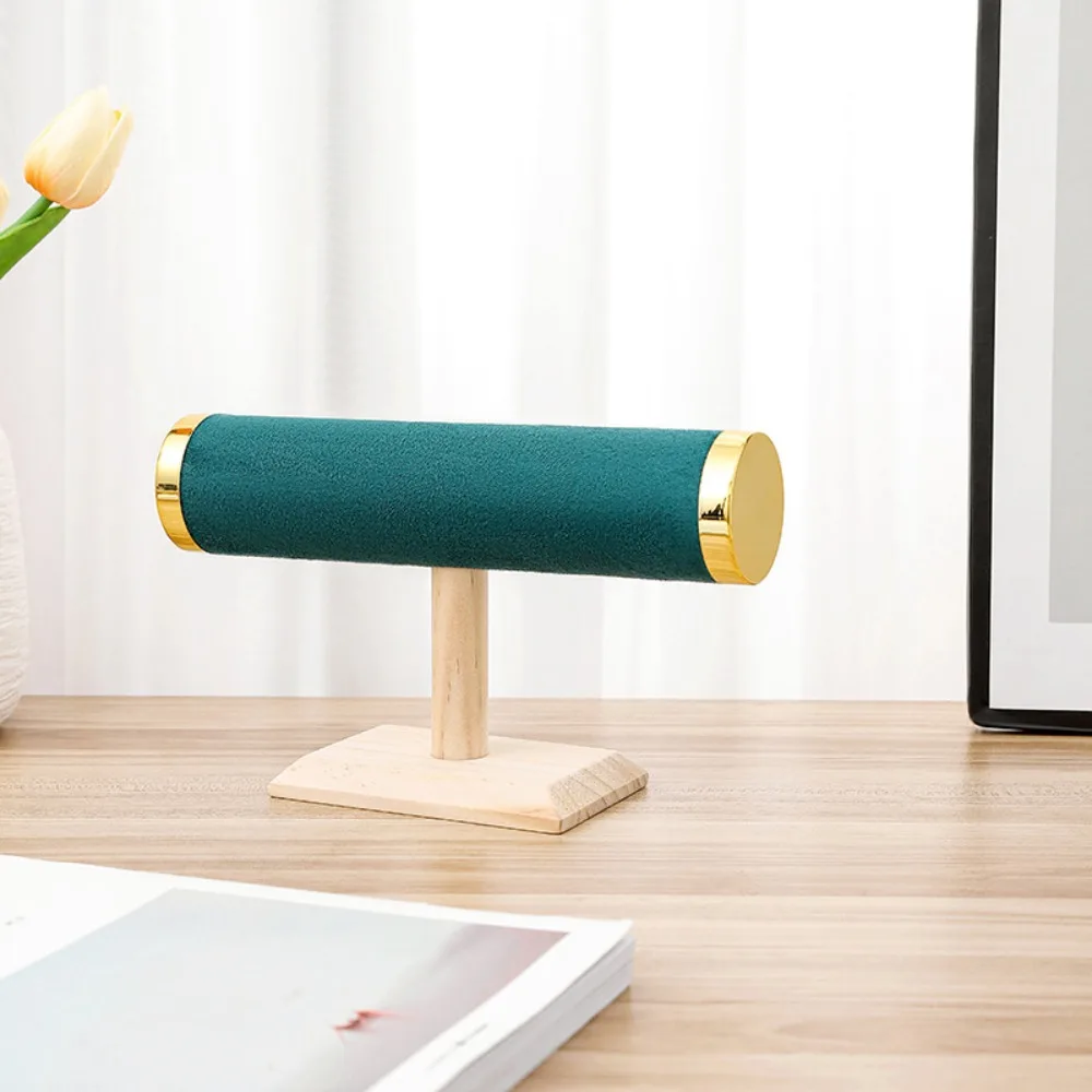 

Подставка для браслетов из массива дерева с металлическим покрытием, бархатная витрина для украшений, полка для хранения заколок для волос, одноярусная подставка для часов