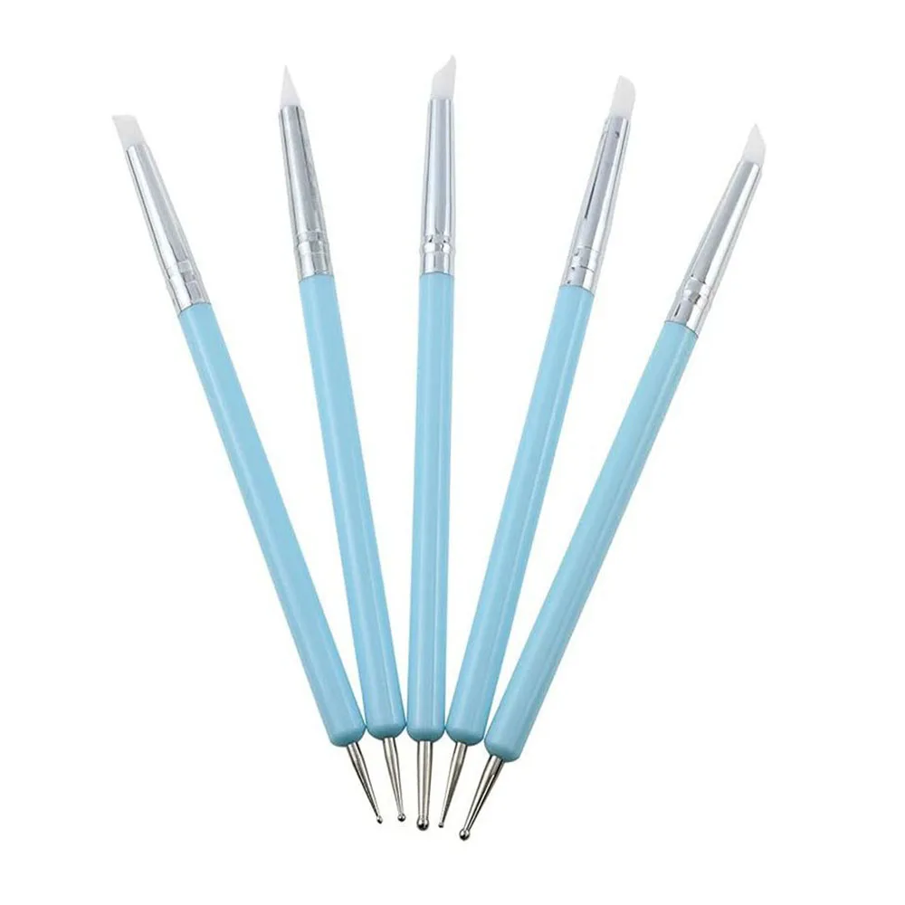 5Pcs Professional Nail Art Silicone Embossing Brush Dual-Head UV Gel Dotting Painting Pen Manicure Clay Sculpting Drawing Tools