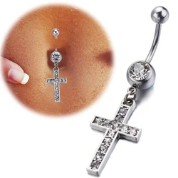 1 Pcs Fashion Zircon Dangling Belly Button Rings Navel Cross Piercing Earrings Belly Piercing Sexy Body Steel Jewelry