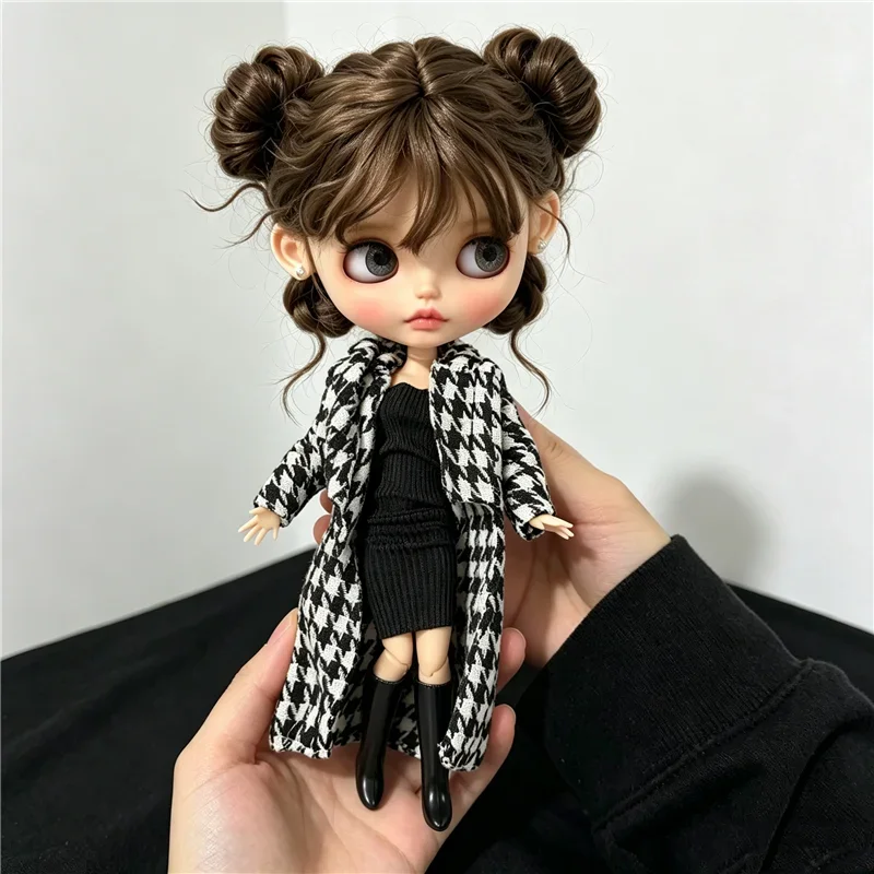 For Blythe Doll Outfit Clothes Luxury Checkered Coat Dress Set Sweet Princess Bowknot Skirt Clothing For Barbies OB24 Small 1/6