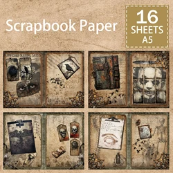 16 Sheets A5 Size Halloween Clown Crow Skull Killer Background Vintage Grunge Journal Planning Scrapbooking