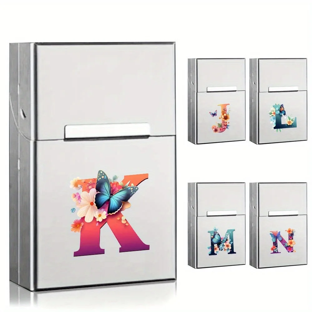 

1pc Metal Cigarette Case Moisture-proof Cigar Box Portable Cigarette Storage Organizer Tobacco Pack Gradient Letter Pattern